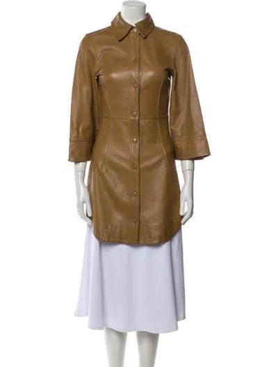 Pre-owned Ganni Lamb Leather Trench Coat In Neutral