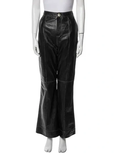 Pre-owned Ganni Lamb Leather Wide Leg Pants In Black