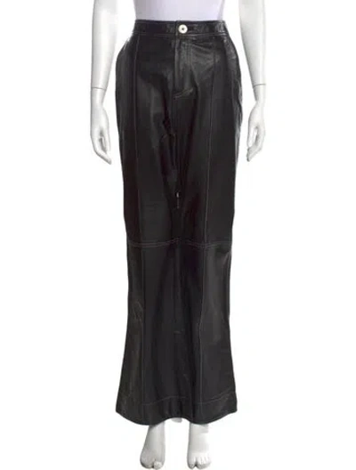 Pre-owned Ganni Lamb Leather Wide Leg Pants In Black