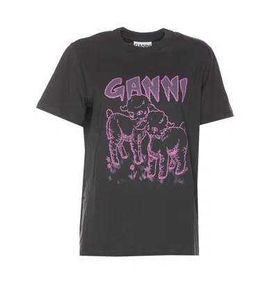 Ganni Lambs T-shirt In Black