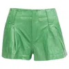 Ganni Lambskin Leather High Waist Flared Shorts In Green