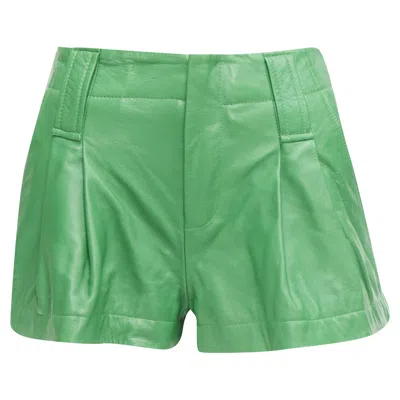 Ganni Lambskin Leather High Waist Flared Shorts In Green