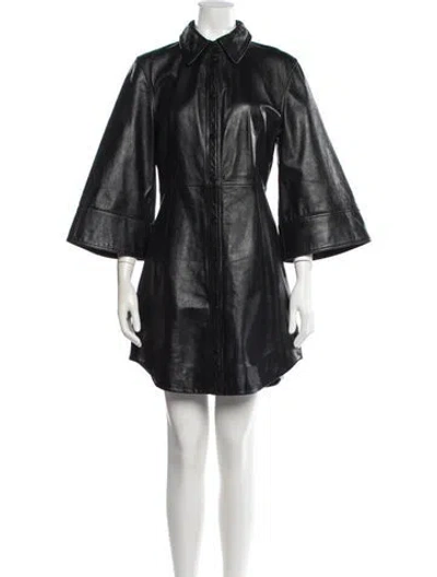 Pre-owned Ganni Lambskin Mini Dress W/ Tags In Black