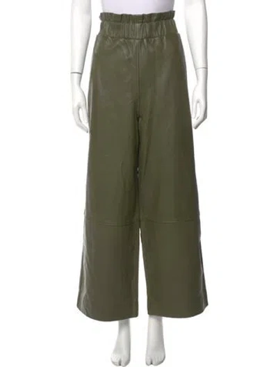 Pre-owned Ganni Lambskin Wide Leg Pants In Green