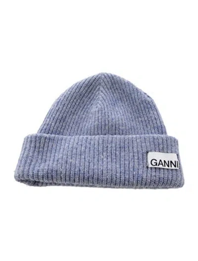 Pre-owned Ganni Lambswool Beanie In Blue