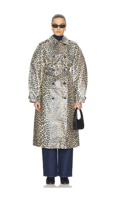 Ganni Laminated Canvas Trenchcoat In White