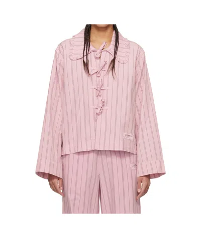 Ganni Lapel Long Sleeve Pajamas In Pink