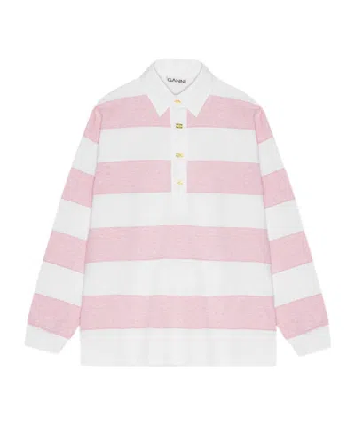 GANNI STRIPED HEAVY COTTON POLO SHIRT