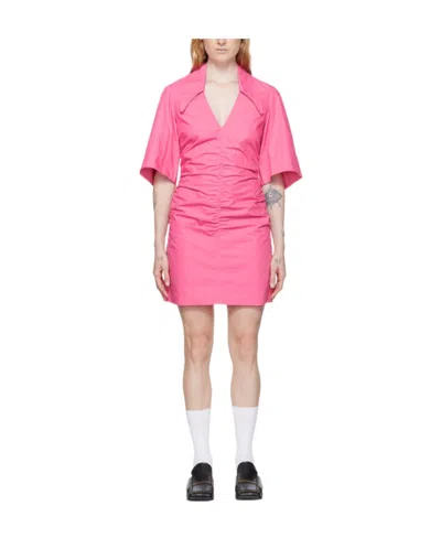 Ganni Lapel Slim Dress In Pink