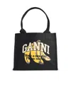 Ganni Large Banana Print Bag In Black Cotton In Black