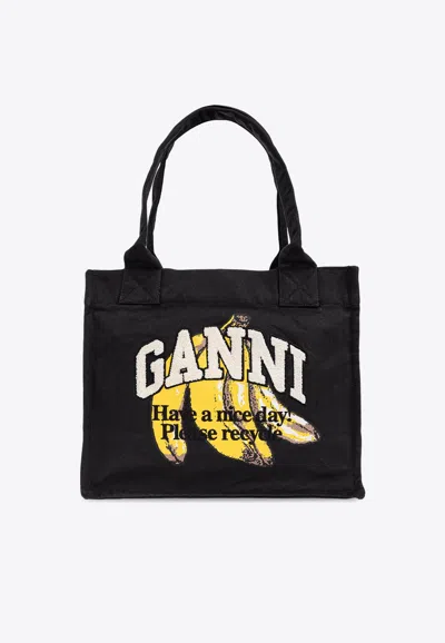 GANNI LARGE BANANA PRINT CANVAS TOTE BAG