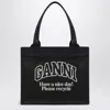 Ganni Women Black Shopper With Embroidered Logo On The Front In Denim Woman