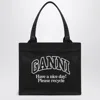 Ganni Large Black Canvas Tote Bag In Black