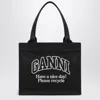 Ganni Women Black Shopper With Embroidered Logo On The Front In Denim Woman In Purple