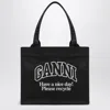 Ganni Women Black Shopper With Embroidered Logo On The Front In Denim Woman In Purple