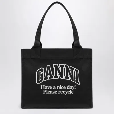 Ganni Large Black Canvas Tote Bag Women In Purple