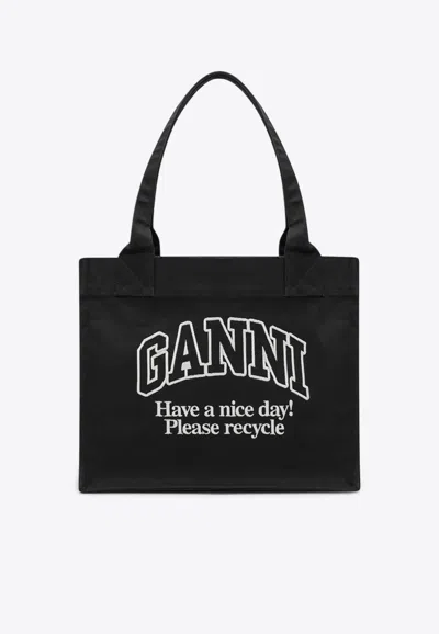 GANNI LARGE CANVAS TOTE BAG