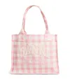 Ganni Womens Bleached Mauve Vichy Check Large Cotton Shopper Bag In Pink
