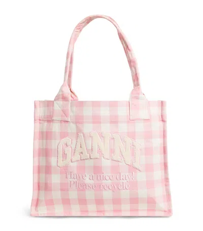 Ganni Large Cotton Easy Shopper Tote Bag In Pink