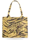 Ganni Large Cotton Tote Bag In Animal Print