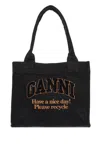 Ganni Borsa Tote Large Easy Shopper Denim In Black