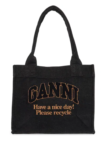 GANNI LARGE DENIM EASY SHOPPER TOTE