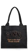 Ganni Large Denim Easy Shopper Tote In Black