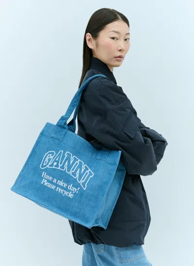 GANNI LARGE EASY DENIM TOTE BAG