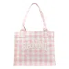 Ganni Womens Bleached Mauve Vichy Check Large Cotton Shopper Bag In Pink