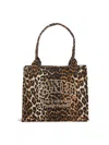 Ganni Multicolor Shopper With All-over Leopard Print In Leopard