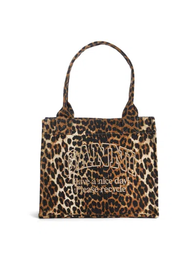 Ganni Multicolor Shopper With All-over Leopard Print