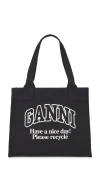 Ganni Large Easy Shopper Contrasted Logo Bag In Black