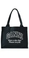 Ganni Large Easy Shopper Contrasted Logo Phantom In Phantom