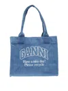 Ganni Large Easy Denim Shopper Tote Denim In Blue
