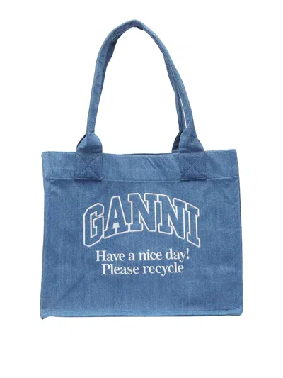 Ganni Blue Large Easy Shopper Tote