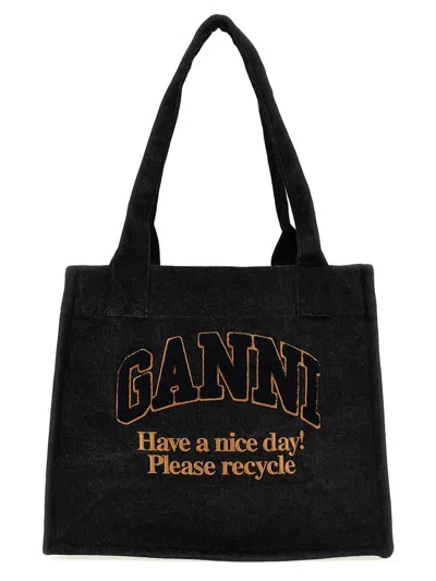 Ganni Borsa Tote Large Easy Shopper Denim In Blue