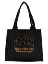 Ganni Large Denim Tote Bag In Black