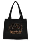 Ganni 'large Easy Shopper Denim' Shopping Bag In Black