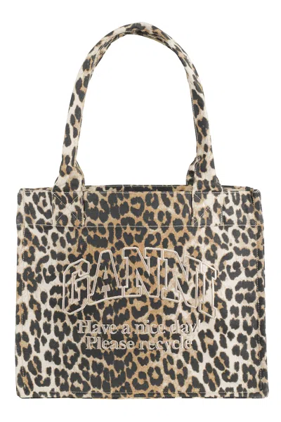 Ganni Large Easy Shopper Pocket Print In Brown