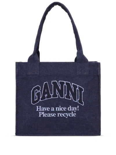 Ganni Large Easy Shopper Tote Bag In Blue