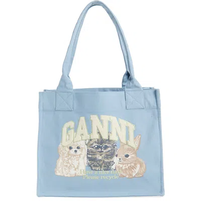 Ganni Large Easy Shopper Tote In Blue