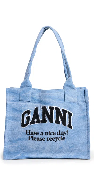 Ganni Large Easy Shopper Washed Tote Light Blue Vintage