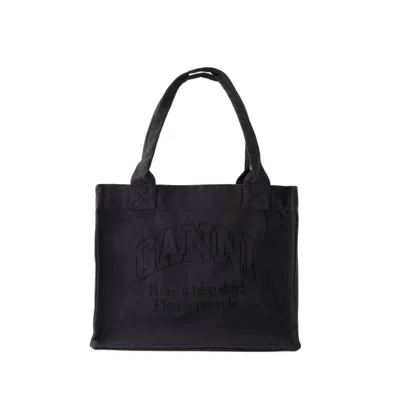 Ganni Large Easy Tote Bag - Cotton - Black