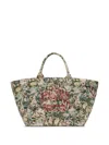 Ganni Large Floral-pattern Tapestry-effect Tote Bag In Brown