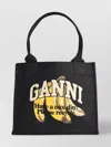 Ganni Large Banana Print Bag In Black Cotton Women