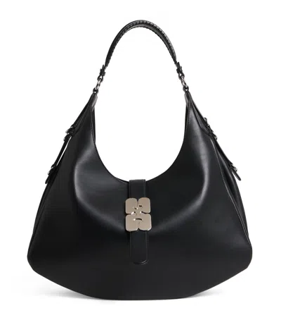 Ganni Large Leather Kat Shoulder Bag In Black