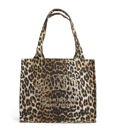 GANNI LARGE LEOPARD EASY TOTE BAG