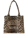 Ganni Leopard Large Canvas Tote Bag In Braun
