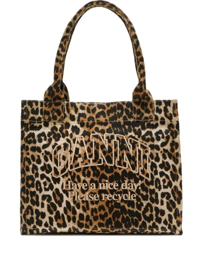 Ganni Womens Leopard Easy Shopper Large Recycled-cotton Tote Bag