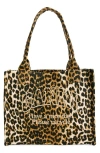 Ganni Large Leopard Print Recycled Cotton Shopper Tote In Leopard